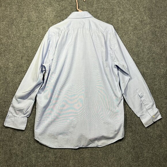 Hickey Freeman Shirt Mens 16.5  Button Up Blue Stripe Cotton Pocket - Picture 7 of 8